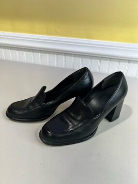 Nine West Black Leather Block Heel Loafers